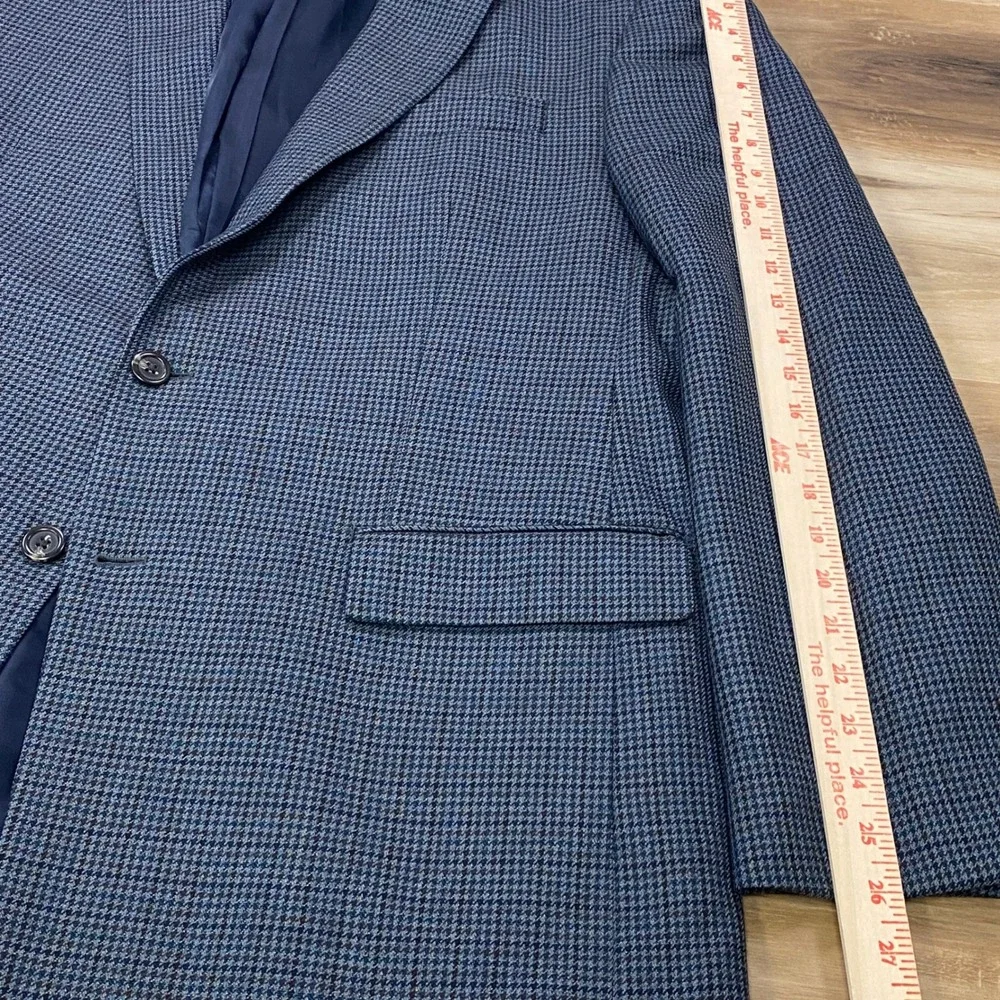 Lauren Ralph Lauren Sport Coat 44L Houndstooth 100% Wool Two Button Blue Blazer